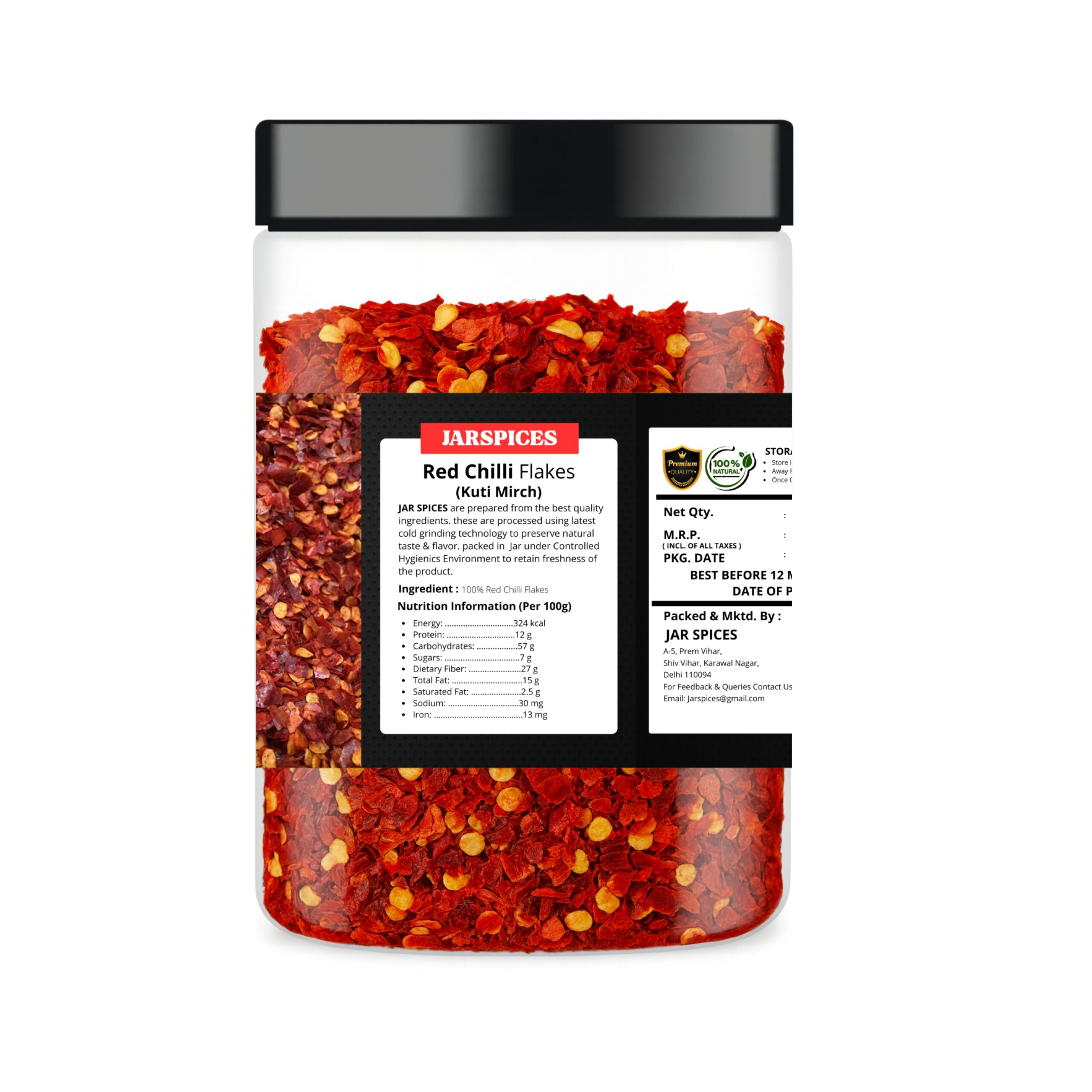 JarSpices Chilli Flakes pizza chili flakes side view packaging
