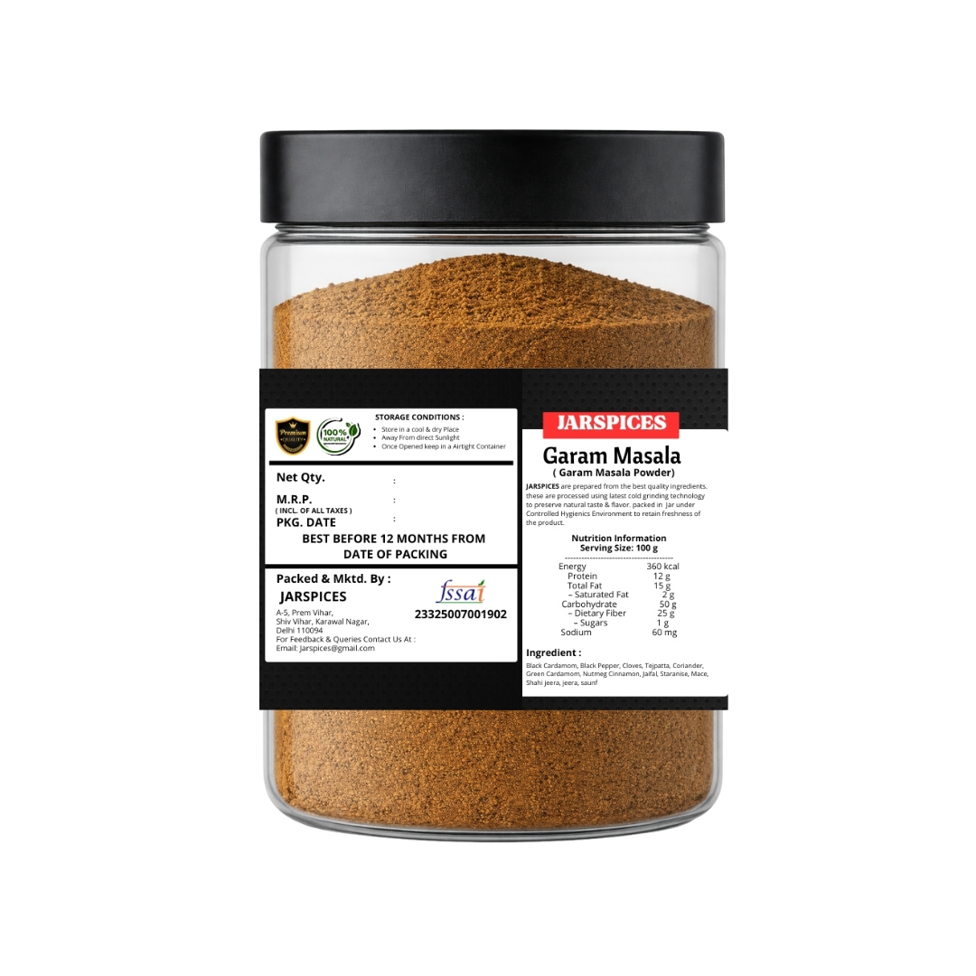 JarSpices Garam Masala Powder packaging ingredients and label details