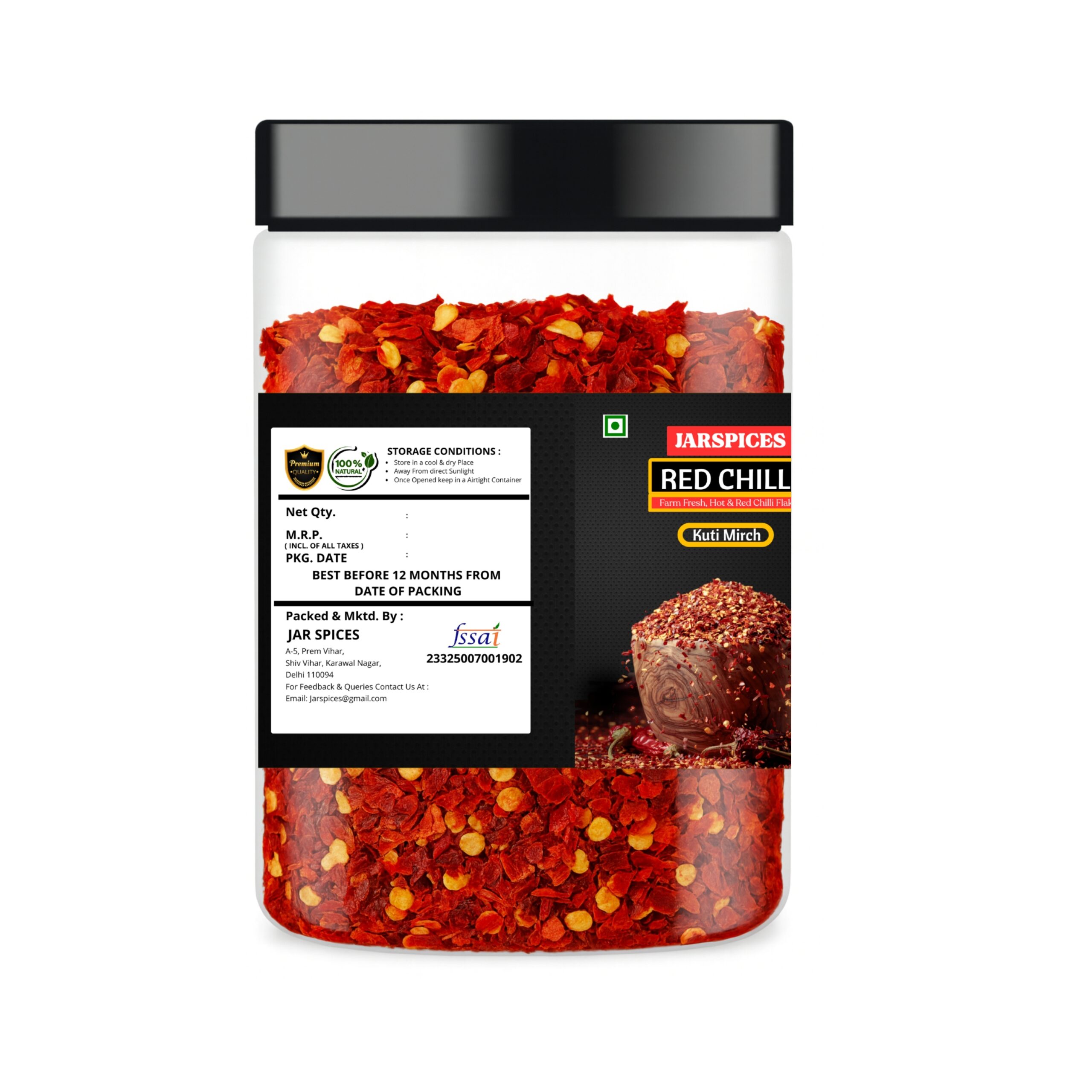 JarSpices Chilli Flakes pizza chili flakes side view packaging