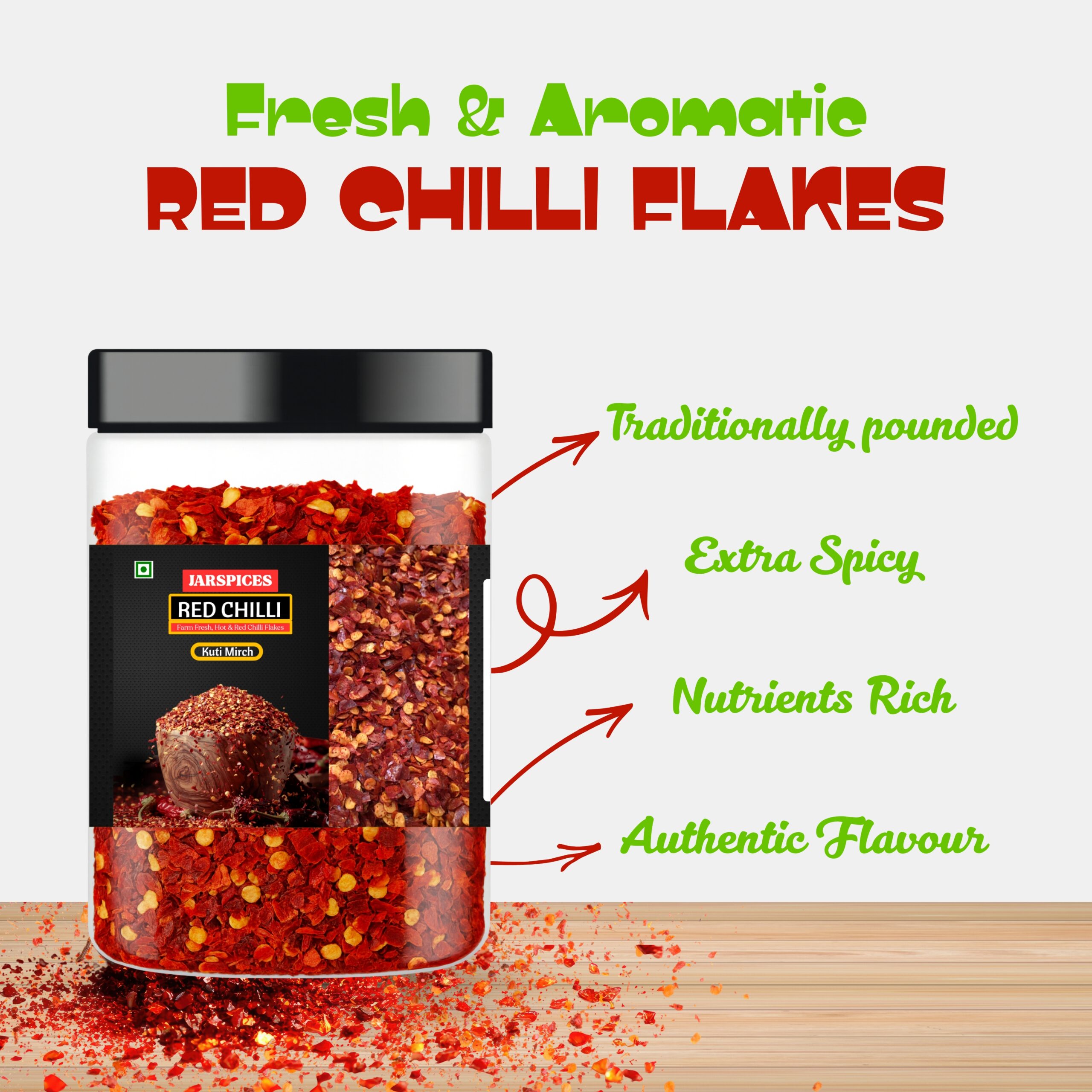 Red chilli flakes pizza chili flakes by JarSpices open pack